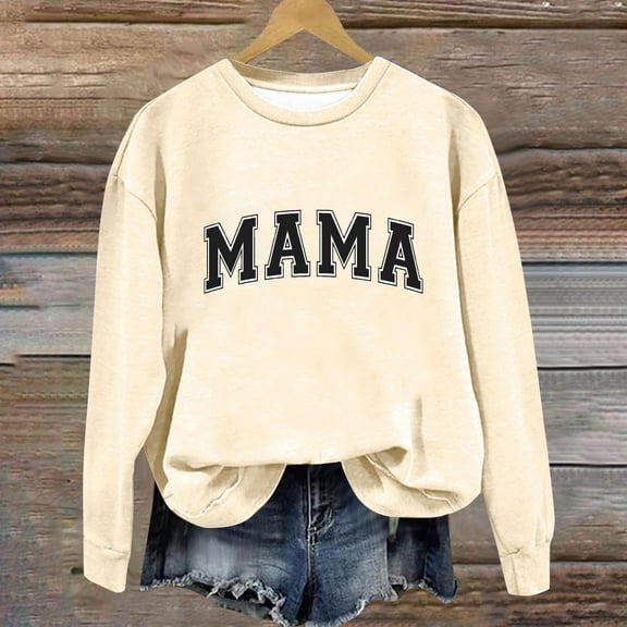 Xqxayjr Women Plus Size Long Sleeve Sweatshirt Oversized T-Shirts MAMA Letter Printed Comfy Pullover Tops Lightweight Round Neck Shirts Fall Sweaters