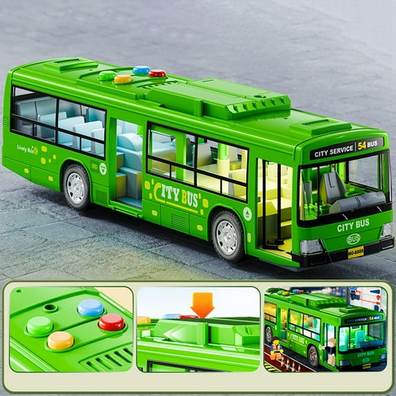 kkbbma City Bus Toy for Kids, Pull Back Vehicles, Electric Bus with Sounds and Lights, Model Cars Toys Educational Gift for Kids Boys Girls Ages 3+