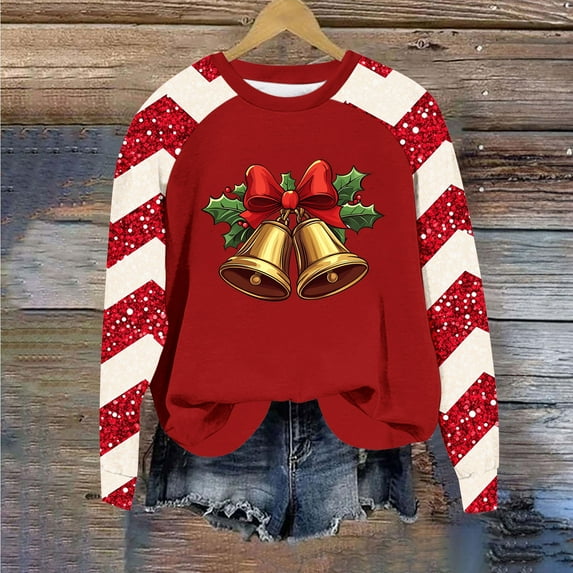 Friday Savings Clearance Aueoeo Womens Merry Christmas Sweatshirt Graphic Print Shirt Long Sleeve Xmas Gift Party Pullover Tops Red 3X-Large