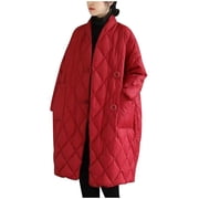 Womens Baggy Maxi Duster Outwear Trendy Long Sleeve Trench Coat Lady Casual Jackets Notch Stand Collared Coat Thickened Outwear Coat Winter Clothes Solid Color Red XL