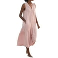 thumbnail image 1 of Women's Cotton Lien Maxi Floor Dress Casual Loose Plain Dress Solid Color V Neck Summer Trending Dresses Fashion Sleeveless Dress Ancle Lenght Dress with Button Pink L, 1 of 5