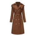 thumbnail image 1 of Women's Winter Clothes Lady Casual Jackets Long Sleeve Trench Coat Baggy Maxi Duster Outwear Solid Color Notch Stand Collared Coat Thicken Jackets Outdoor Trendy Brown S, 1 of 8