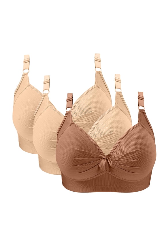 Black*Friday Womens Clothing Clearance under $5 GaThRRgYP Comfortable Breathable Sports Bra for Dancing,3PCS Women's Bra Soild Color Underwear Bra Everyday Underwear Khaki S