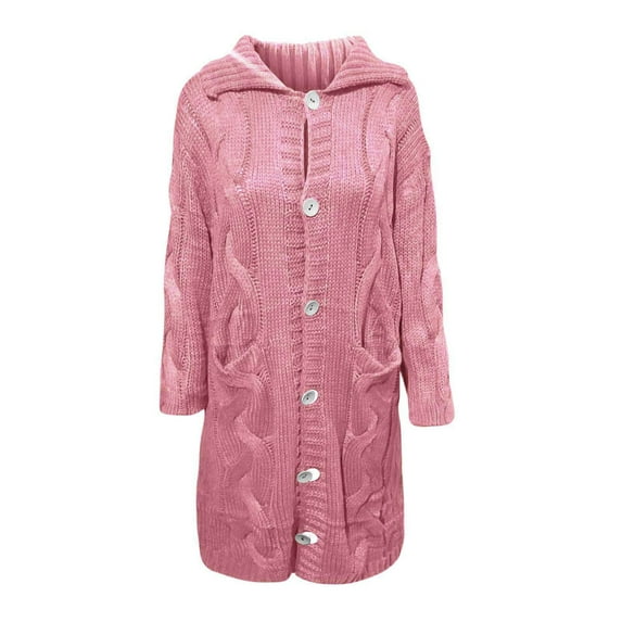 LEAVINGSUO Womens Fashion Winter Coats for Women Women Hood Cardigan Large Size Sweater Pocket Single Breasted Long Sleeves Coat