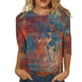 thumbnail image 1 of 2025 Womens Clothing Clearance under $5 asdoklhq Womens Plus Size Tops Clearance, Woman Round Neck 3/4Sleeve T-Shirt Autumn Printing Blouse Tops Sweatshirt, 1 of 4