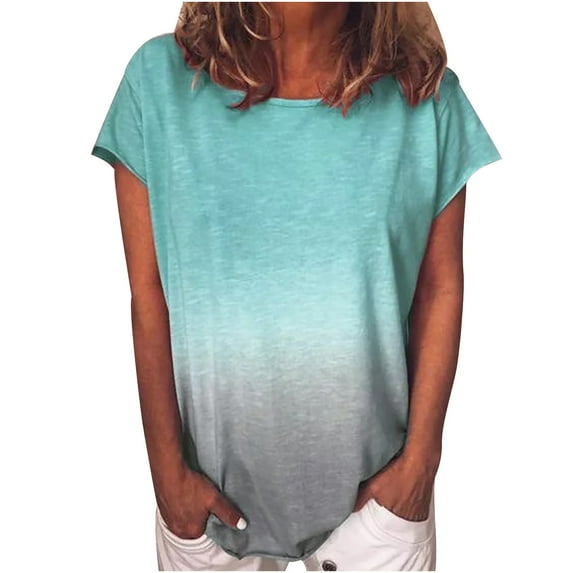 2025 Womens Clothing Clearance under $5 asdoklhq Womens Plus Size Tops Clearance,Women's Casual Gradient Color Short Sleeved T-Shirt Tunic Blouse Tops