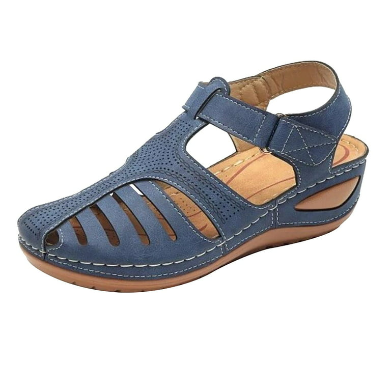 Black and Friday Womens Clothing Clearance under $5 asdoklhq Sandals for  Women Soft Leather Closed Toe Vintage Anti-Slip Sandals for Women  High-quality Blue 35 
