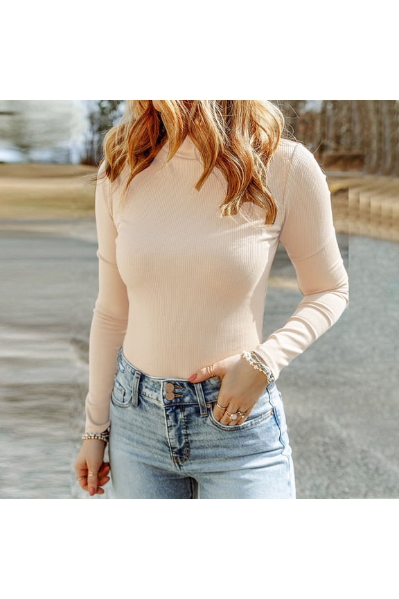 Black and Friday Womens Clothing Blouses for Women Sexy Solid Color Pullover Turtleneck Fayshow0 Fashion Tight/fitting Pullover Turtleneck Long/sleeved Knitted Bottom Tops