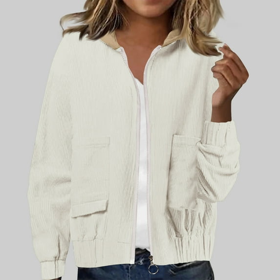 Black**Friday on Sale ChaoHeng Fall Jackets for Women 2025 Women's Corduroy Hooded Jacket,Solid Color Zip Front Casual Long Sleeve Coat