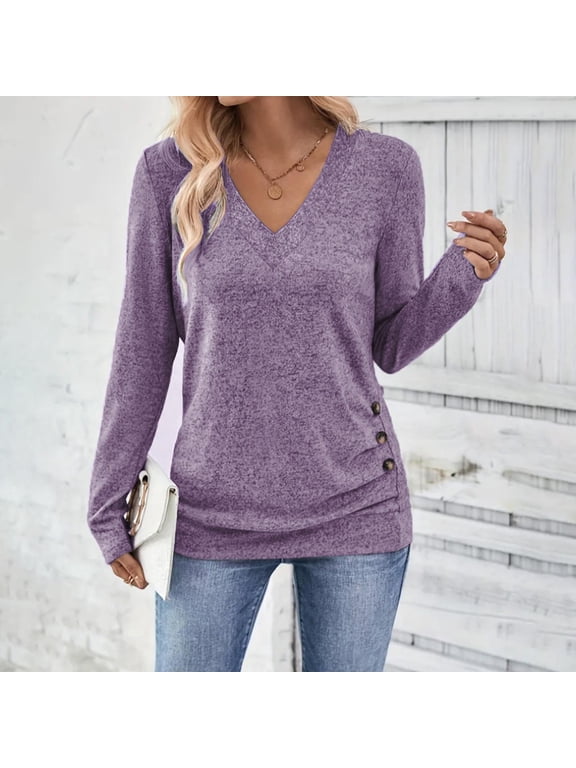 Black**Friday on Sale ChaoHeng Fall Sweaters Women Women's Solid Color V-Neck Pullover Sweater,Fashion Loose Top for Fall Winter