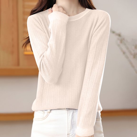 Black**Friday on Sale ChaoHeng Fall Sweaters for Women Women's Solid Color Round Neck Sweater,Fashion Loose Layering Knit Top