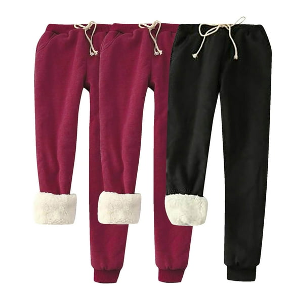 Black*Friday on Sale ChaoHeng Ladies Pants Clearance for under $5 3 PC Women's Casual Solid Color Jogger Pants, Loose Fit for Home & Sport