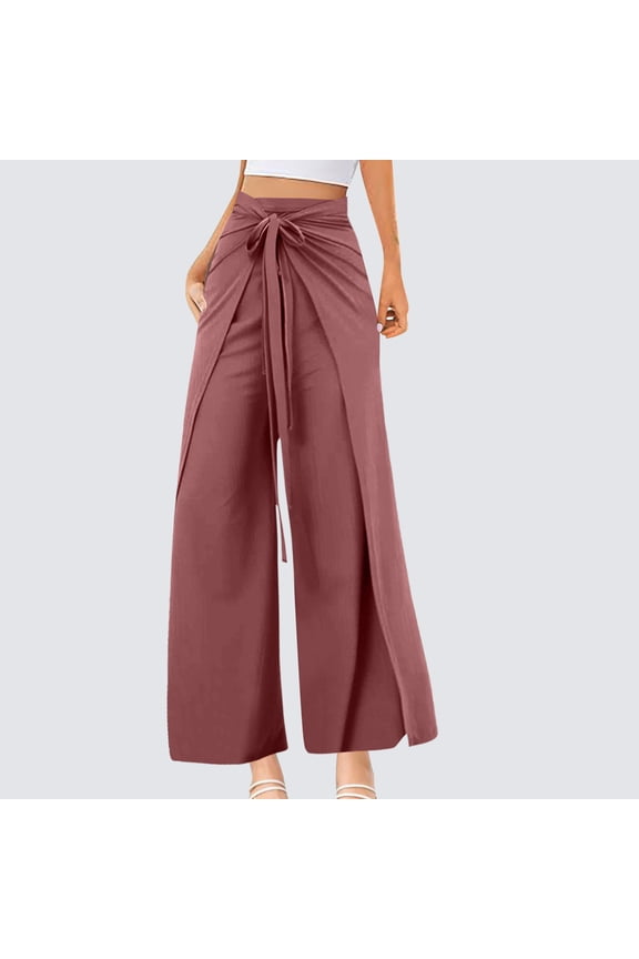 Black*Friday ChaoHeng Ladies Pants for under $5 Women's Summer High-Waisted Sexy Side-Slit Wrap Waist Yoga Flared Pants