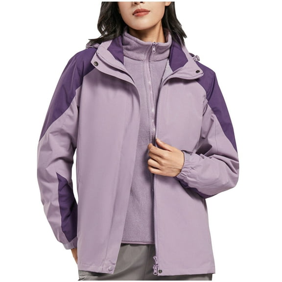 Black*Friday on Sale ChaoHeng Lightweight Rain Jacket Women Women's Two Sided Sherpa Hooded Coat,Plush Lined Extreme Cold Weather Jacket