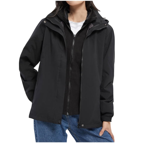 Black*Friday on Sale ChaoHeng Lightweight Rain Jacket Women Women's Two Sided Sherpa Hooded Coat,Plush Lined Extreme Cold Weather Jacket