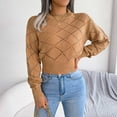thumbnail image 1 of Black**Friday on Sale ChaoHeng Off The Shoulder Sweater Women's Solid Color Argyle Lace Pullover Sweater,Casual Long Sleeve Round Neck Top, 1 of 8