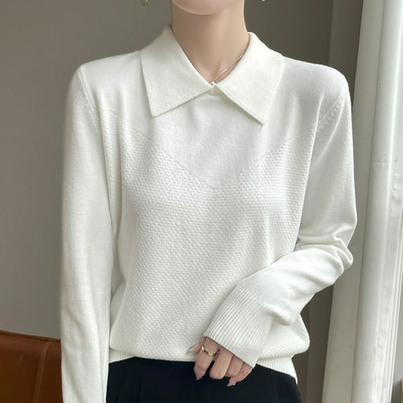 Black**Friday on Sale ChaoHeng Pullover Sweaters for Women Women's Solid Color Lapel Collar Sweater,Loose Long Sleeve Layering Top