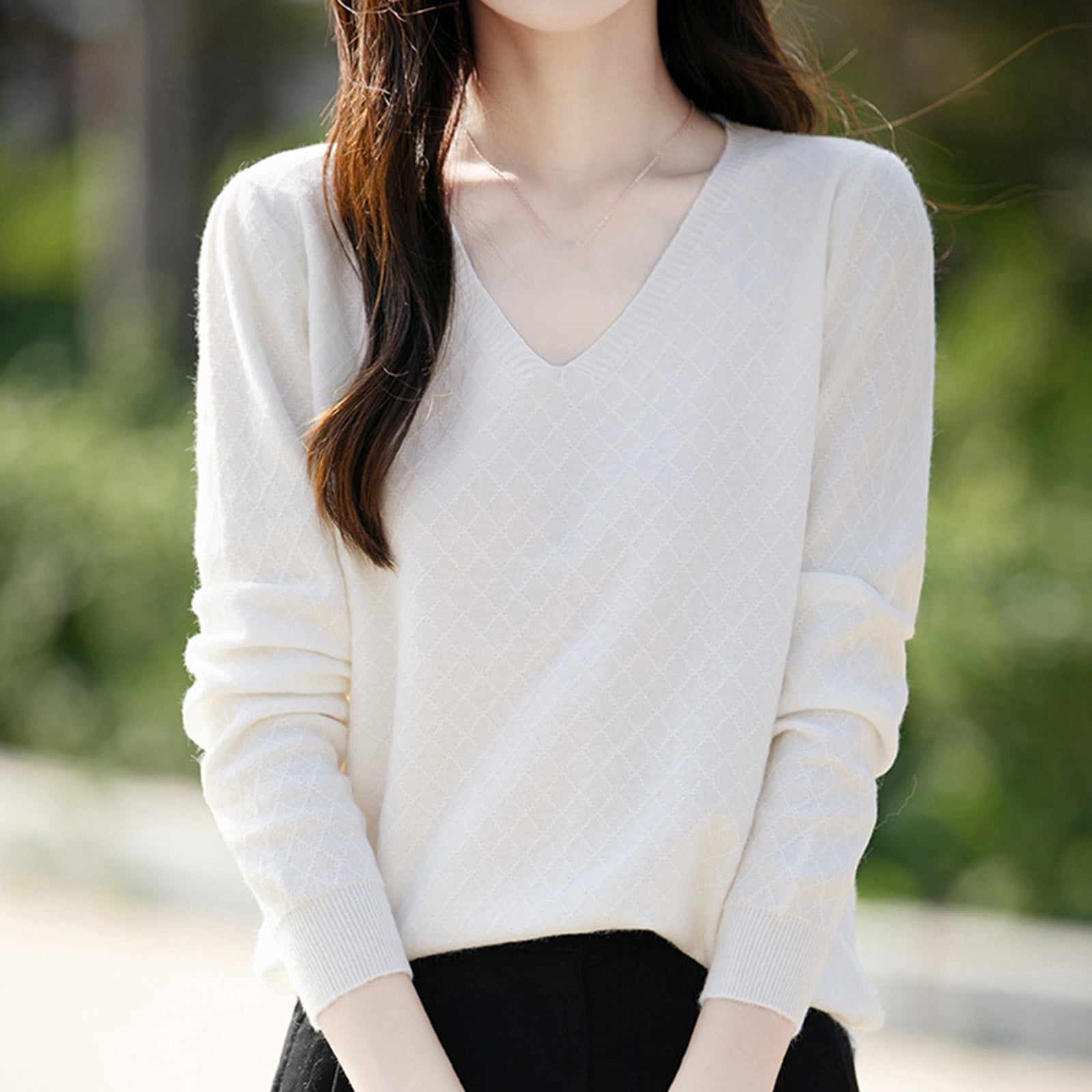 Pullover Solid Color Sweater Blouse For Women