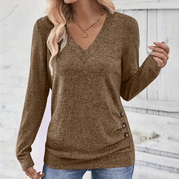 Black**Friday on Sale ChaoHeng Pullover Sweaters for Women Women's Solid Color V-Neck Pullover Sweater,Casual Loose Long Sleeve Top