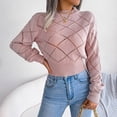thumbnail image 1 of Black**Friday on Sale ChaoHeng Sweaters for Women Trendy Women's Solid Color Argyle Lace Pullover Sweater,Casual Long Sleeve Round Neck Top, 1 of 8