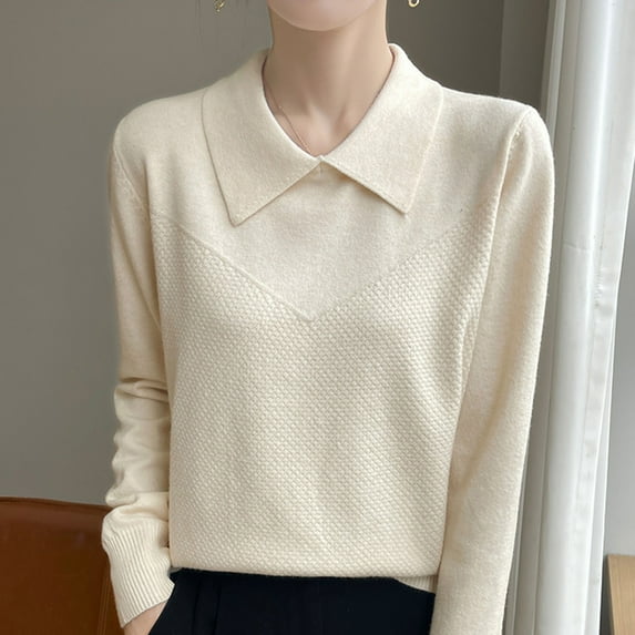 Black**Friday on Sale ChaoHeng Sweaters for Women Women's Solid Color Lapel Collar Sweater,Loose Long Sleeve Layering Top