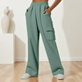thumbnail image 1 of Black*Friday on Sale ChaoHeng Trousers Pants for Women Women's Solid Color Relaxed Wide-Leg Cargo Pants with Elastic Waist, 1 of 4
