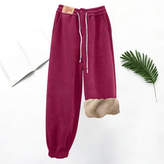 Black*Friday on Sale ChaoHeng Trousers Pants for Women Women's Winter Solid Color Fleece-Lined Thermal Plush Sleepwear Pajama Pants