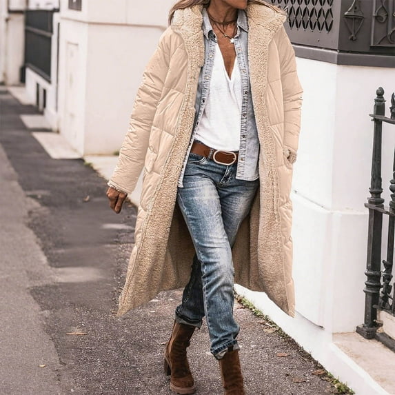 Black*Friday on Sale ChaoHeng Winter Coats for Women Women's Solid Color Reversible Longline Puffer Coat,Winter Zip Front Jacket with Pockets