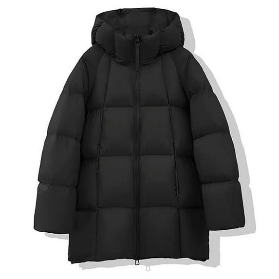 Black*Friday on Sale ChaoHeng Winter Jackets for Women Plus Size Women's Solid Color Thickened Quilted Jacket,Casual Hooded Coat with Zip Pockets