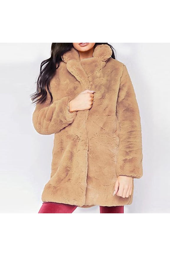 Black**Friday on Sale ChaoHeng Winter Jackets for Women Women's Faux Rabbit Fur Jacket,Soft Plush Shirt Collar Coat with Pockets