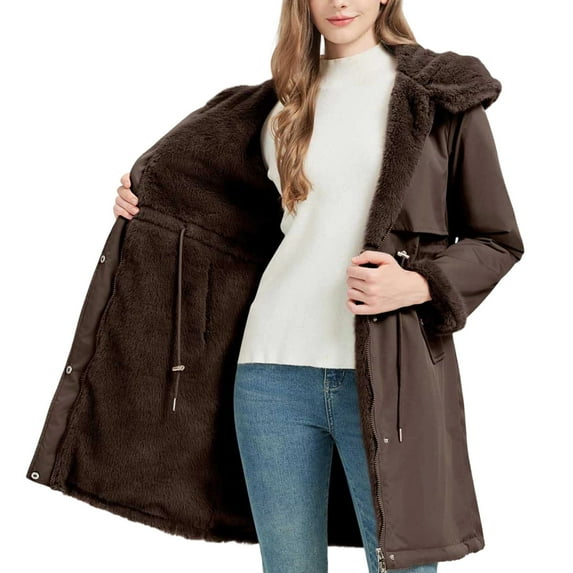 Black*Friday on Sale ChaoHeng Winter Jackets for Women Women's Long Knee-Length Puffer Coat,Faux Fur Collar Waist Cinching Parka Jacket