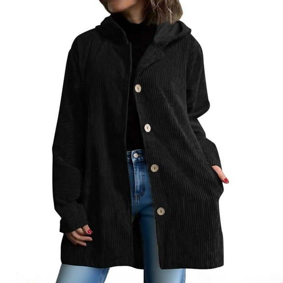 Black**Friday on Sale ChaoHeng Women Jackets Casual Women's Corduroy Hooded Jacket,Fall Fashion Oversized Casual Coat
