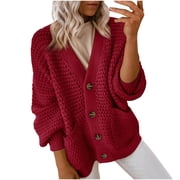 Black**Friday on Sale ChaoHeng Women Jackets for Spring Women's Chunky Knit V-Neck Cardigan,Heavyweight Casual Open Front Sweater