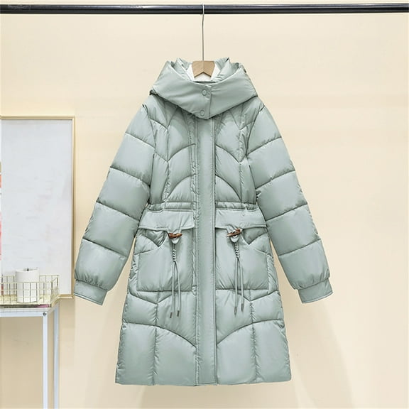 Black*Friday on Sale ChaoHeng Women Outerwear Outfit Women's Short Waist Cinching Puffer Coat,Hooded Drawstring Thickened Cotton Jacket