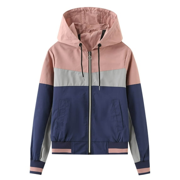 Black*Friday on Sale ChaoHeng Women's Rain Jacket Women's Lightweight Hooded Windbreaker,Color Block Long Sleeve Jacket with Drawstring