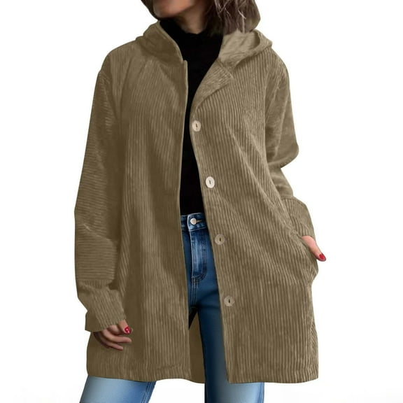 Black**Friday on Sale ChaoHeng Womens Coats Outerwear Winter Women's Corduroy Hooded Jacket,Fall Fashion Oversized Casual Coat