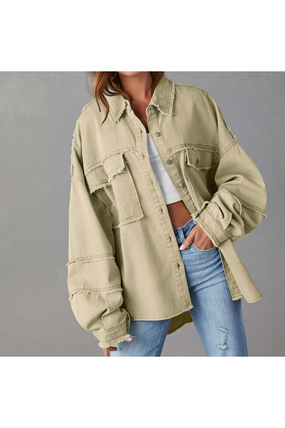 Black**Friday on Sale ChaoHeng Womens Coats and Jackets Women's Denim Shirt Jacket,Long Sleeve Chambray Button Down Top with Pockets