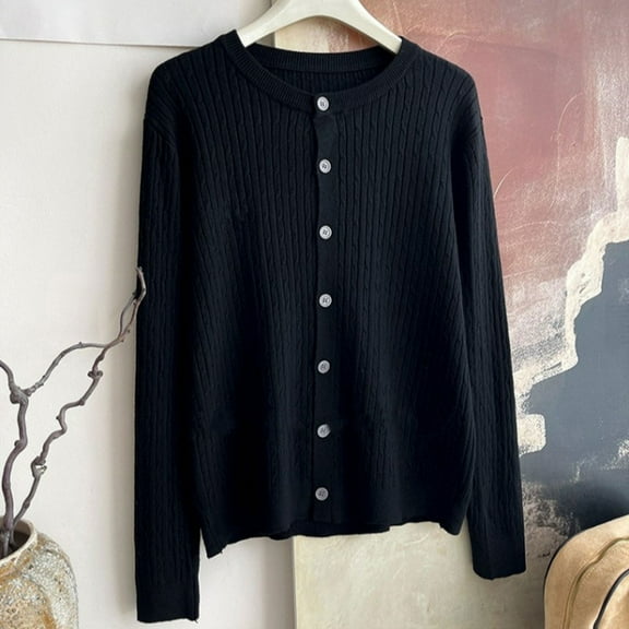 Black**Friday on Sale ChaoHeng Womens Sweaters 2025 Women's Solid Color Round Neck Pullover Sweater,Casual Fall Winter Loose Top