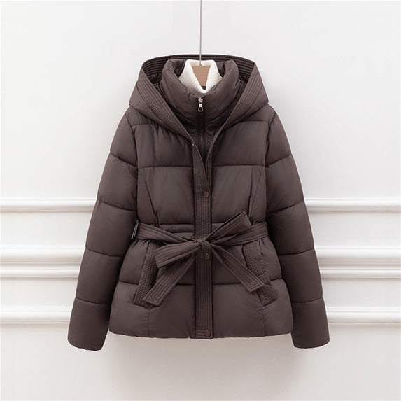 Black*Friday on Sale ChaoHeng Womens Winter Coats Women's Short Waist Cinching Puffer Coat,Hooded Drawstring Thickened Cotton Jacket