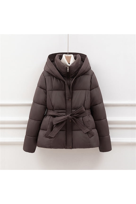 Black*Friday on Sale ChaoHeng Womens Winter Jacket Women's Short Waist Cinching Puffer Coat,Hooded Drawstring Thickened Cotton Jacket