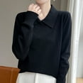 thumbnail image 1 of Black**Friday on SaleChaoHeng Fall Sweaters for Women 2025 Women's Solid Color Lapel Collar Sweater,Loose Long Sleeve Layering Top, 1 of 6