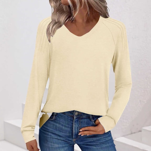 Black**Friday on SaleChaoHeng Fall Sweaters for Women 2025 Women's Solid Color V-Neck Pullover Sweater,Fashion Loose Top for Fall Winter