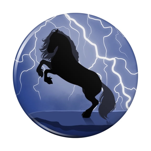 Black Friesian Horse Rearing Up in Storm Kitchen Refrigerator Locker Button Magnet