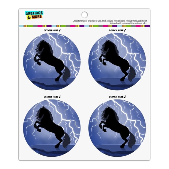 Black Friesian Horse Rearing Up in Storm Refrigerator Fridge Locker Vinyl Circle Magnet Set