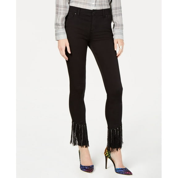 Black Fringe Hem Skinny Jeans Deep Black 4