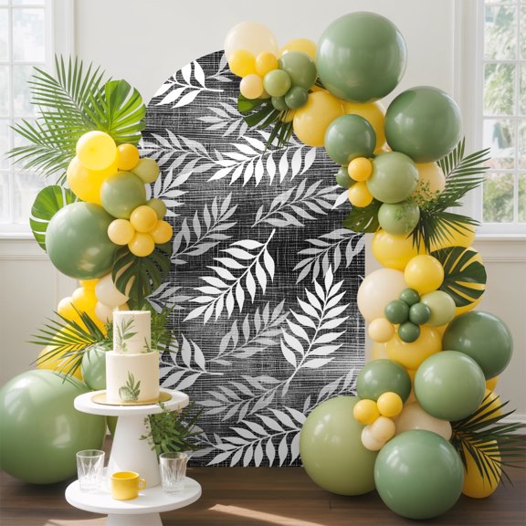 Black Fronds Arch Backdrop Cover 4 FT, Black Slate Leaf Plant Canvas Weave Texture Wedding Arch Cover Stretchy Backdrop Stands Covers for Birthday Party Ceremony Banquet Decor