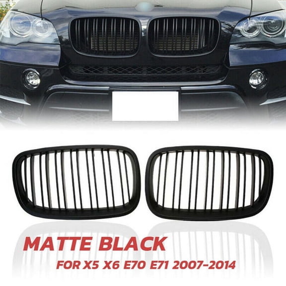 Black Front Bumper Dual Slat Front Kidney Grill Grille For- X5 X6 E70 E71 2007-2014
