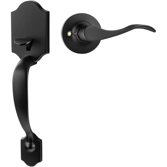 Black Front Door Handle, Entry Door Handle and Reversible Handle Lever, Single Cylinder Front Door Handle Only, Matte Black Front Door Entry Handleset