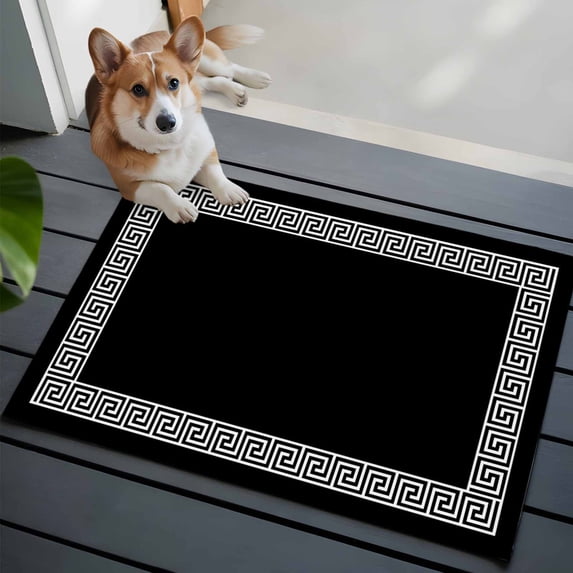Black Front Door Rugs 2x3 ft Greek Chinese Style Border Geometric Small Rug for Entryway Non Slip Washable Bathroom Door Mat Absorbent Floor Mat for Indoor Entrance