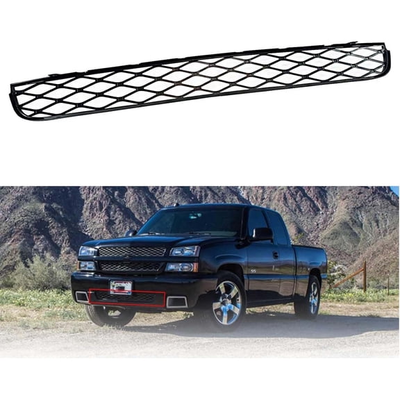 Black Front Lower Grille 12335765 Compatible with 2003 2004 2005 2006 Chevy Silverado 1500 SS Front Bumper Lower Mesh Grill Cover Trim